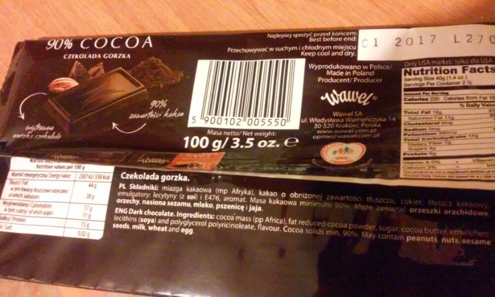 Wawel - czekolada gorzka 90% 