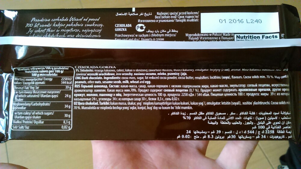 czekolada gorzka krakowska 70%kakao wawel 