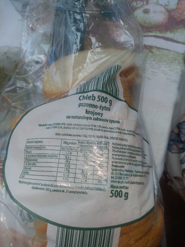 Chleb przenno-żytni krojony 500g 